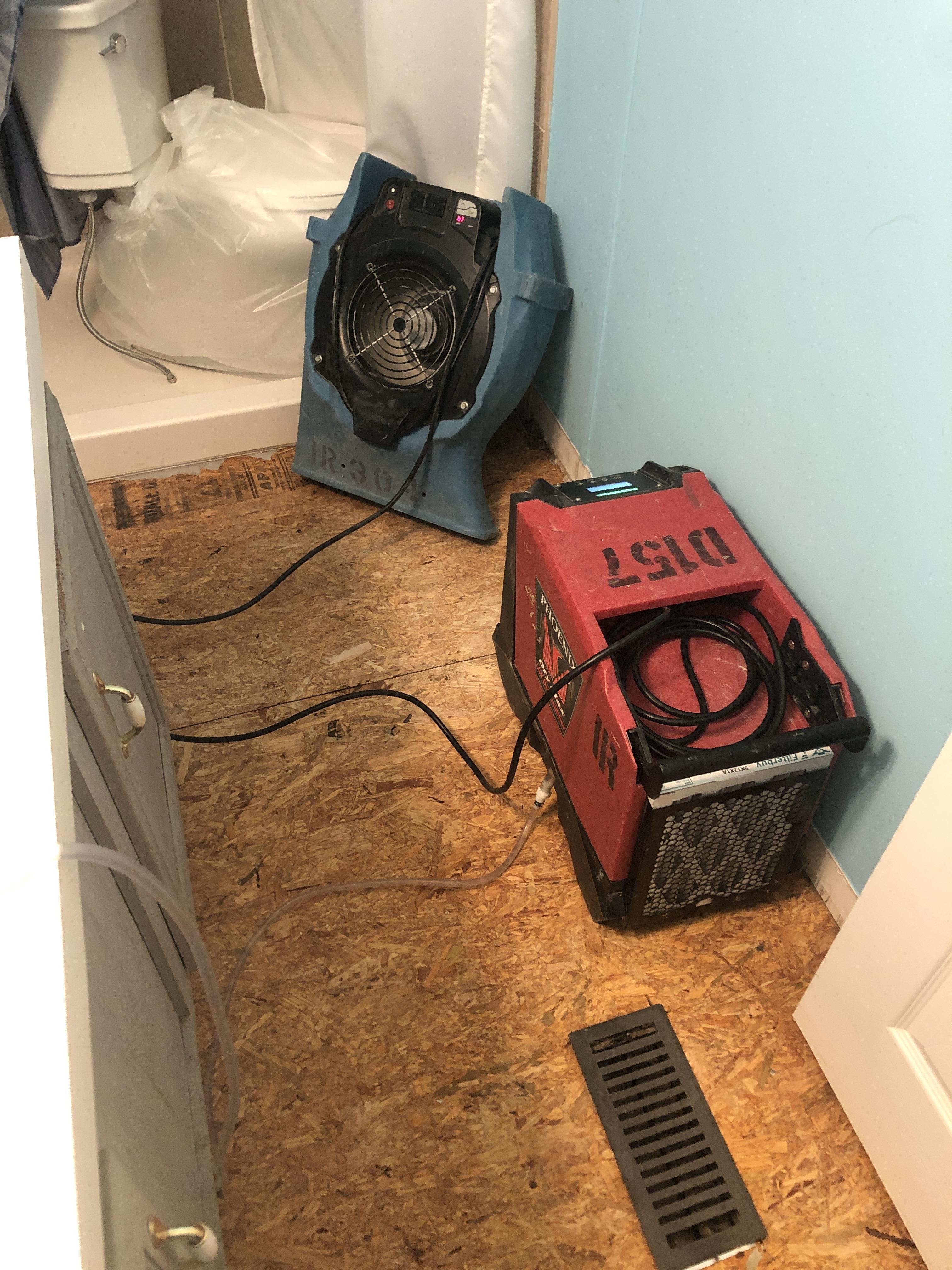Dehumidifier and air dryer pulling the moisture out of the floor