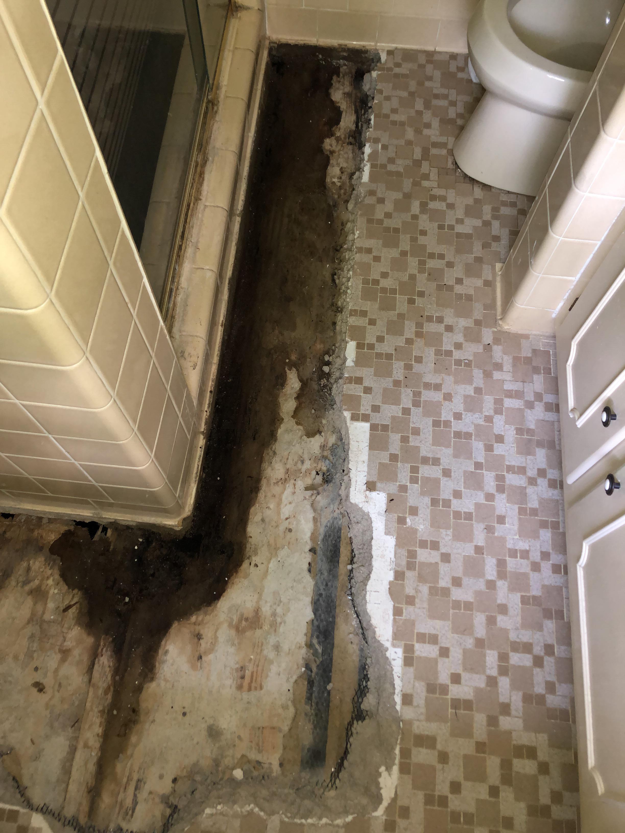 Water damage to floor under tiles