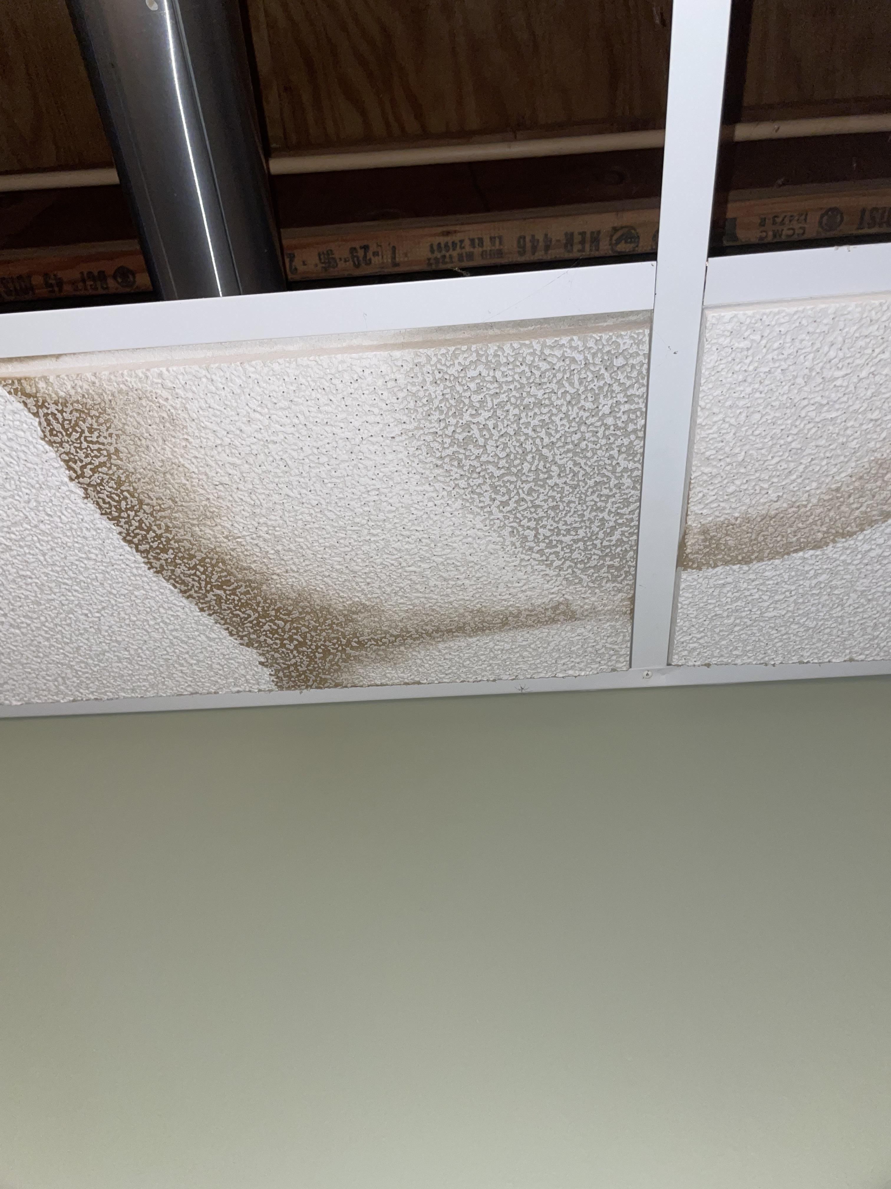 Water damage to ceiling downstairs