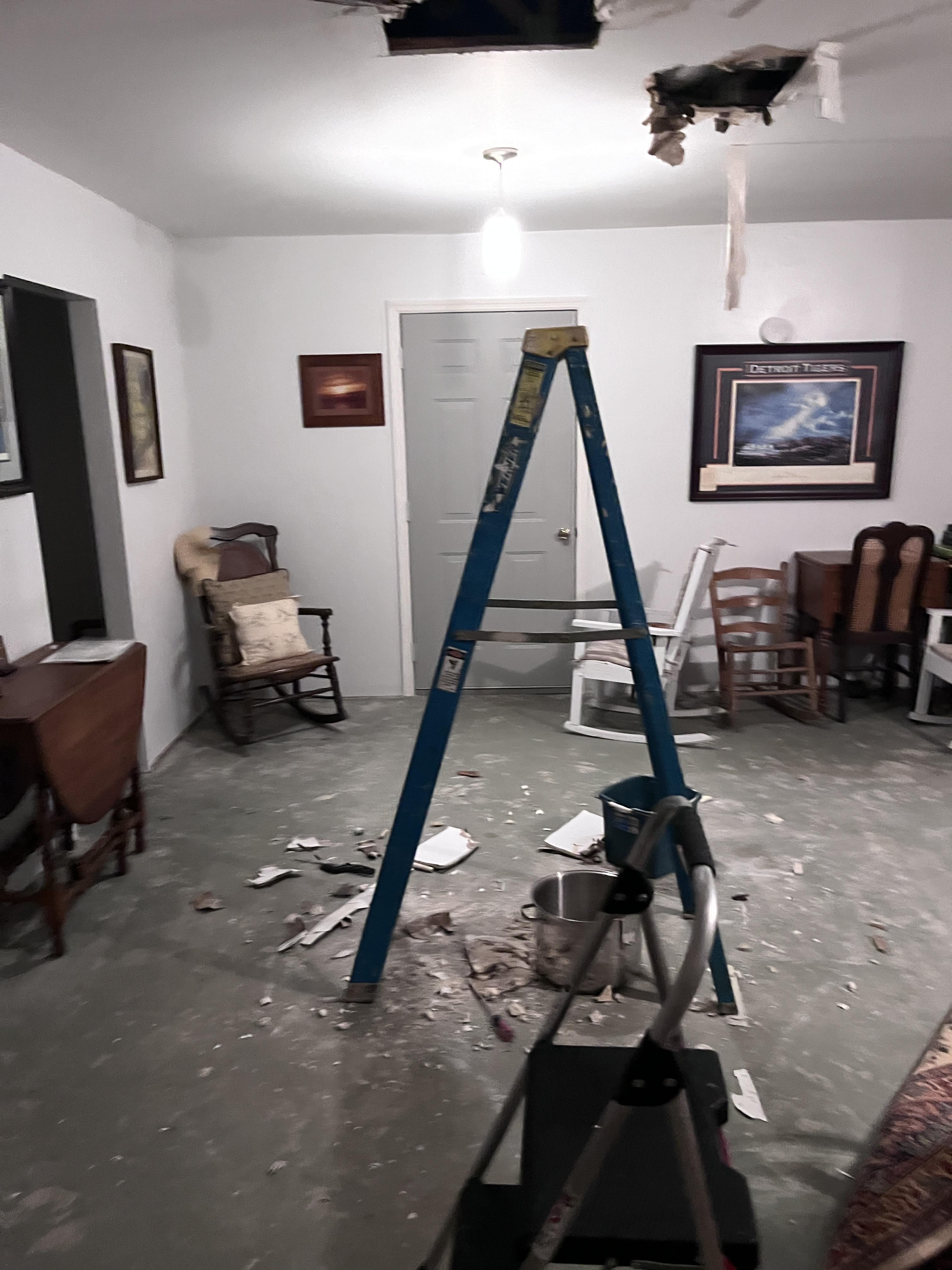 Ceiling fell in basement due to water damage