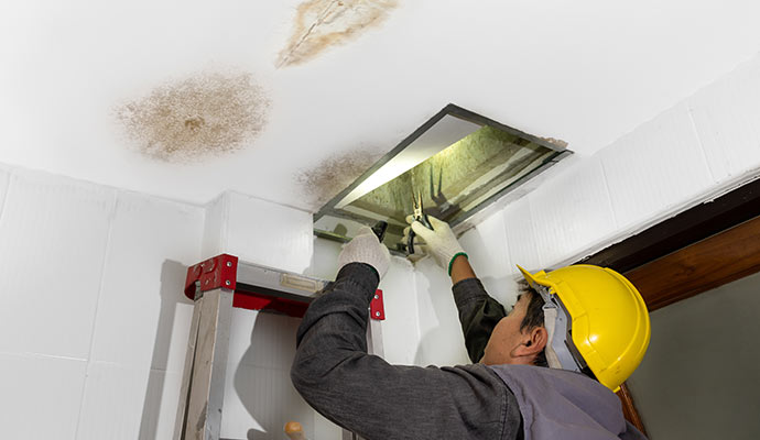 plumber fixing 
leaky ceiling